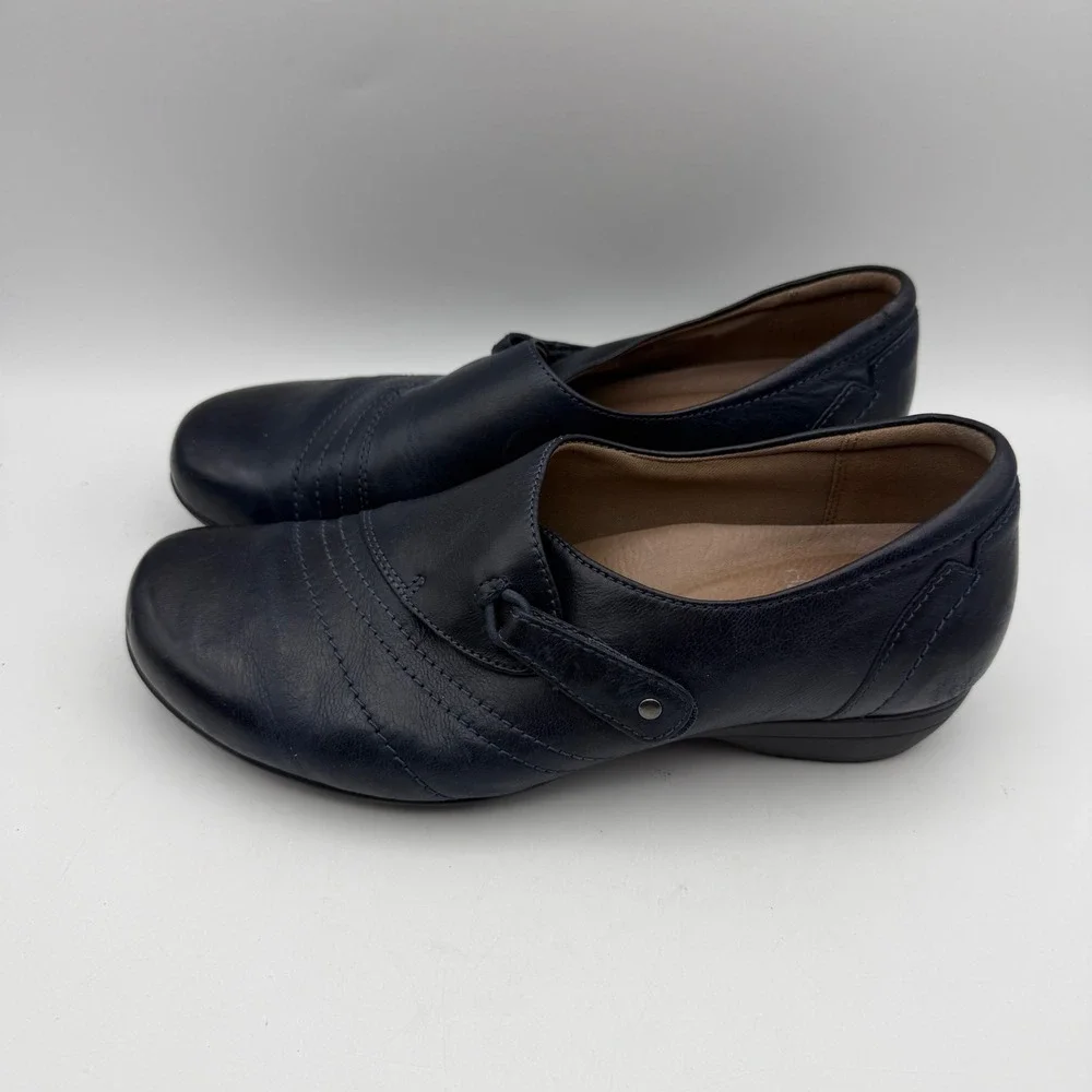 Dansko Franny Leather Slip On Shoes Women 37 US 7 Navy Blue Professional Comfort